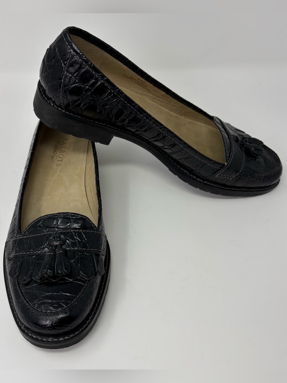 Talbots Black Croc Embossed Leather Tassel Kiltie Loafers Women's Sz 9.5 B